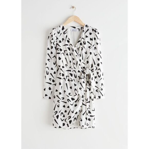 & Other Stories Faux Wrap Mini Dress Classic Retro Pattern - Picture 7 of 12